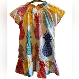 Groovy Gator Girl’s Dress White W/ Colorful Pineapples Elastic Ruffle Neck Sz 2T